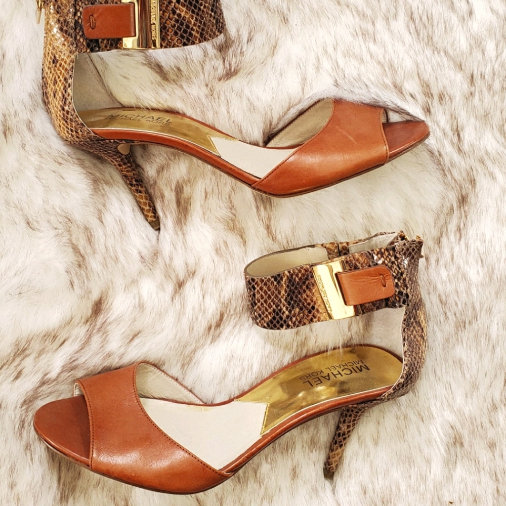 Michael Kors gold accent animal print heel
